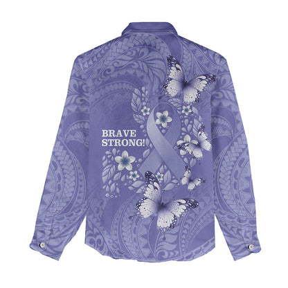 Polynesia Stomach Cancer Support Women Casual Shirt Periwinkle Ribbon Brave Strong