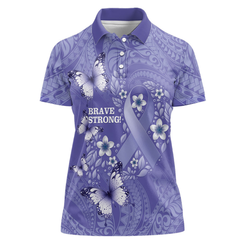 Polynesia Stomach Cancer Support Women Polo Shirt Periwinkle Ribbon Brave Strong