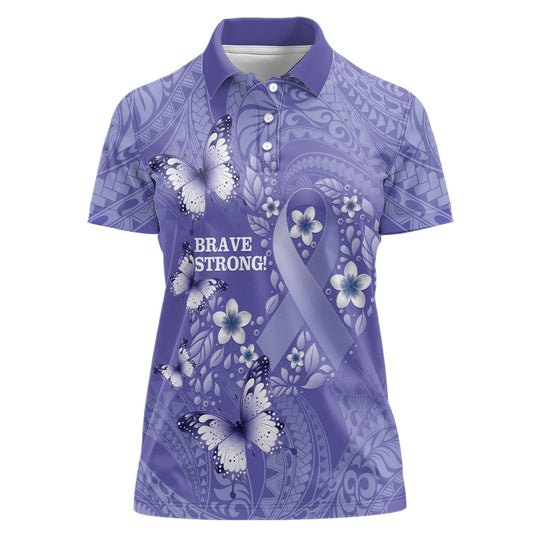 Polynesia Stomach Cancer Support Women Polo Shirt Periwinkle Ribbon Brave Strong