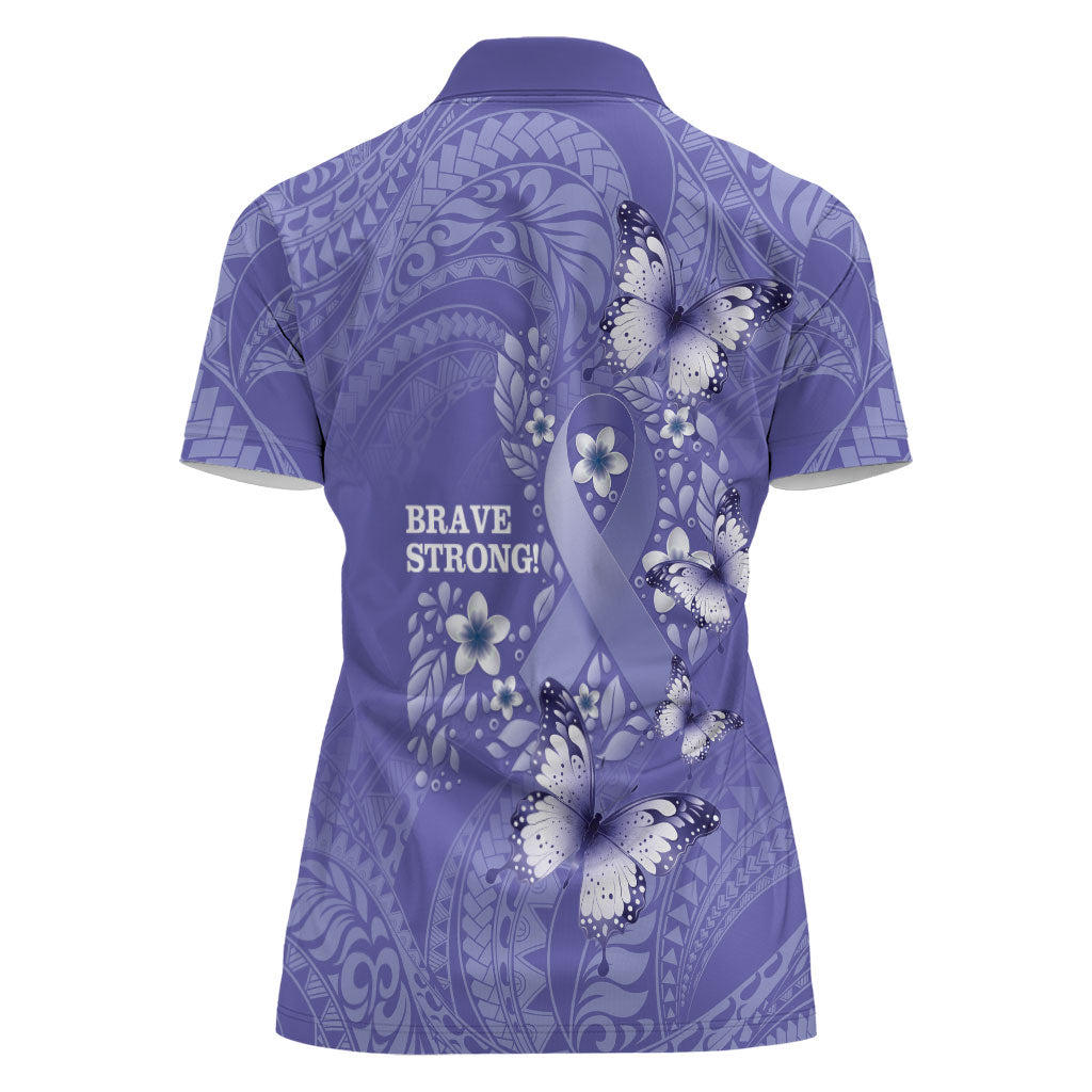 Polynesia Stomach Cancer Support Women Polo Shirt Periwinkle Ribbon Brave Strong