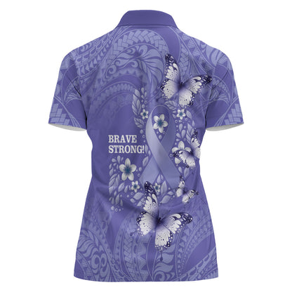 Polynesia Stomach Cancer Support Women Polo Shirt Periwinkle Ribbon Brave Strong