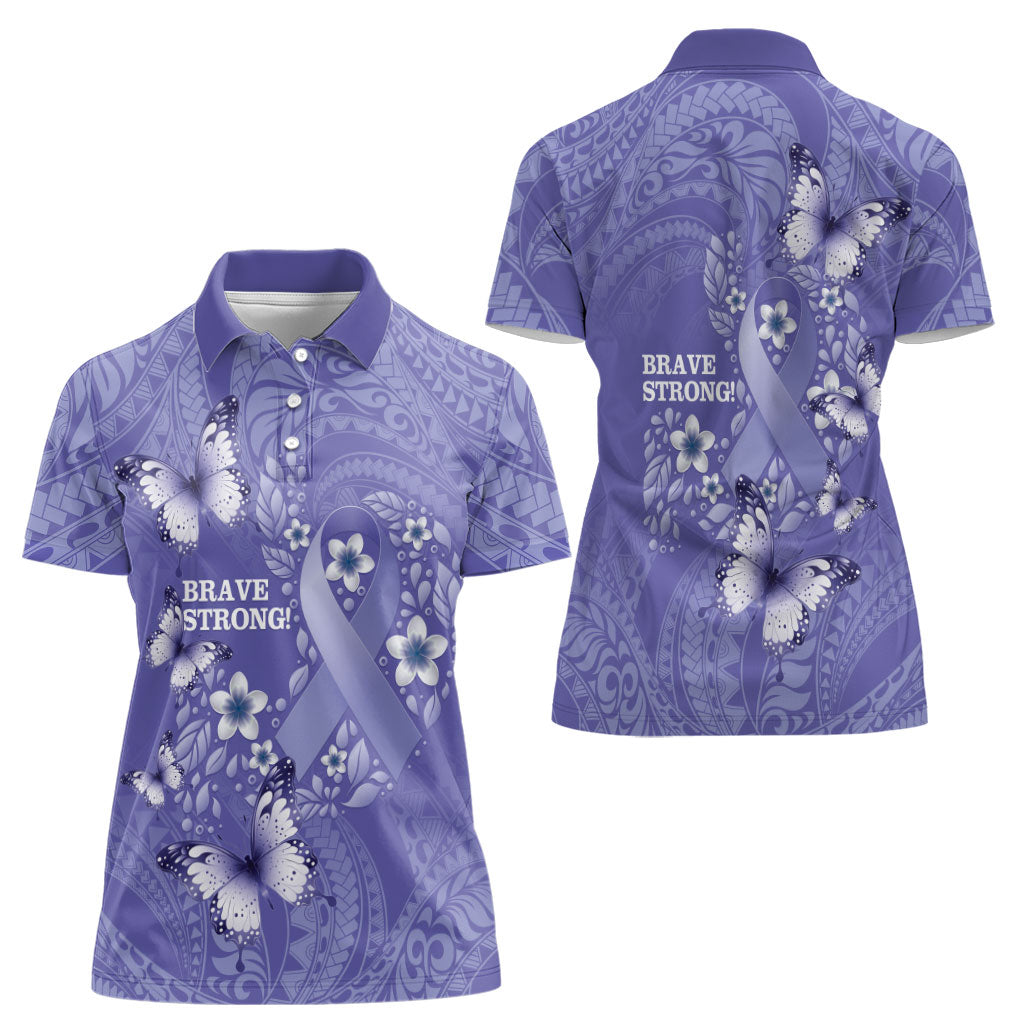 Polynesia Stomach Cancer Support Women Polo Shirt Periwinkle Ribbon Brave Strong