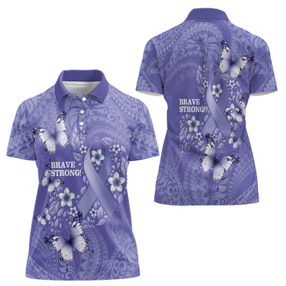 Polynesia Stomach Cancer Support Women Polo Shirt Periwinkle Ribbon Brave Strong
