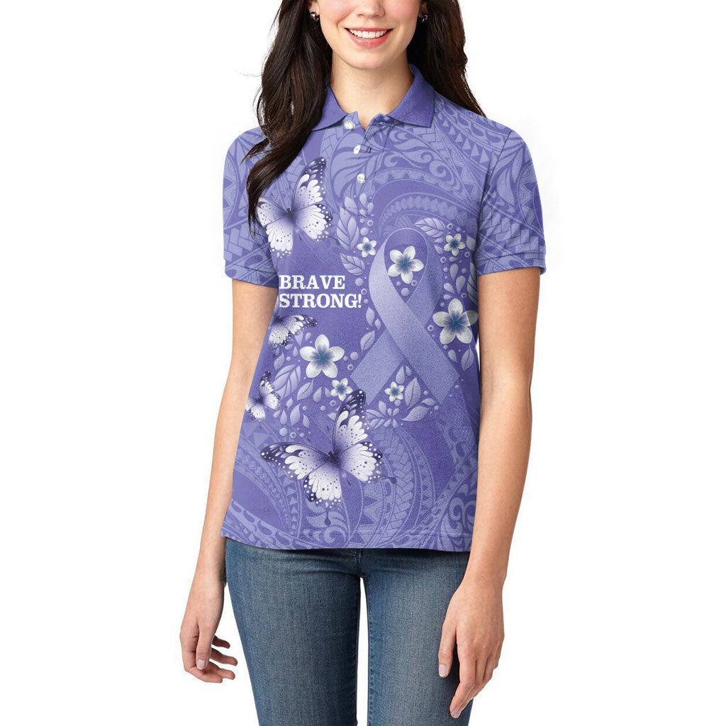 Polynesia Stomach Cancer Support Women Polo Shirt Periwinkle Ribbon Brave Strong