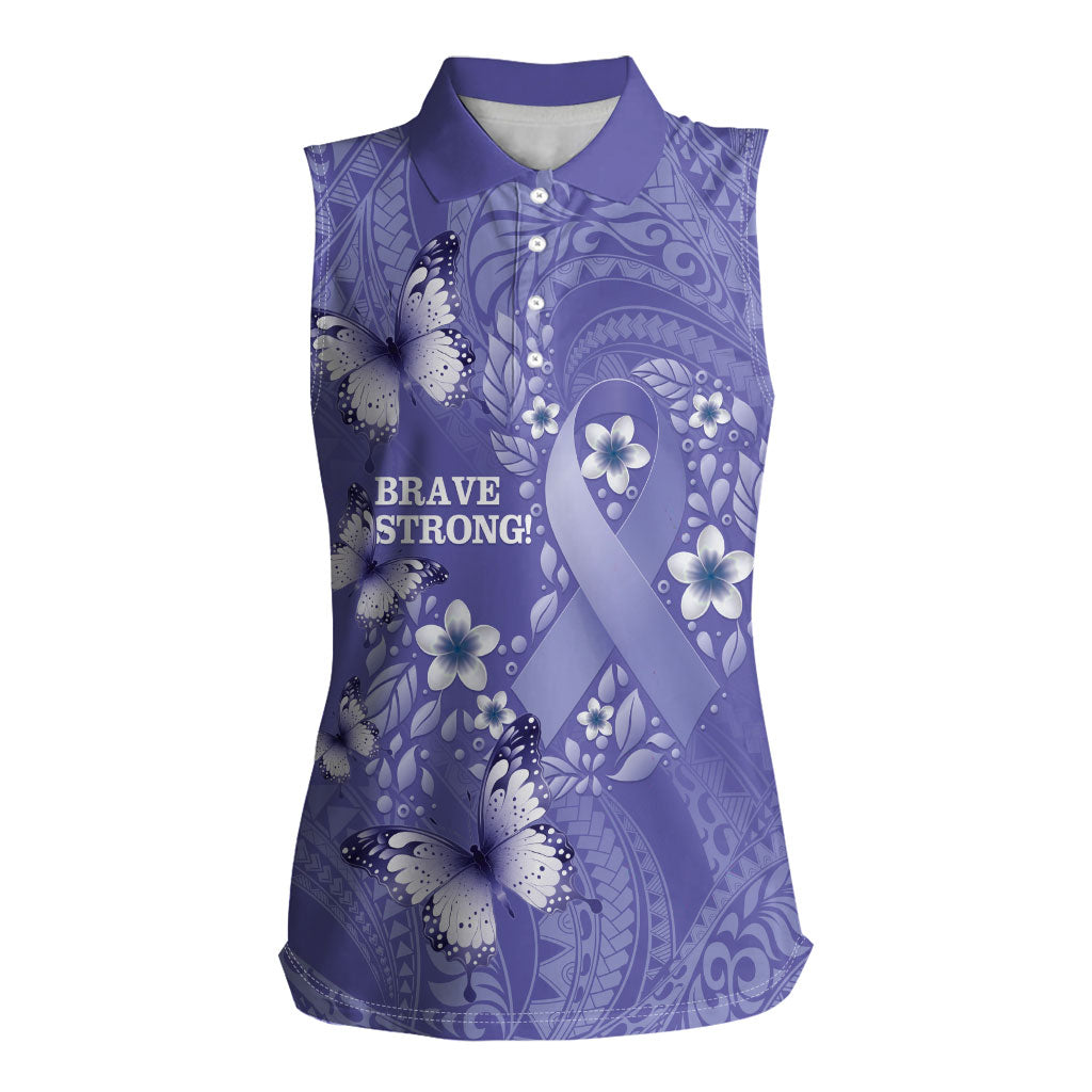 Polynesia Stomach Cancer Support Women Sleeveless Polo Shirt Periwinkle Ribbon Brave Strong
