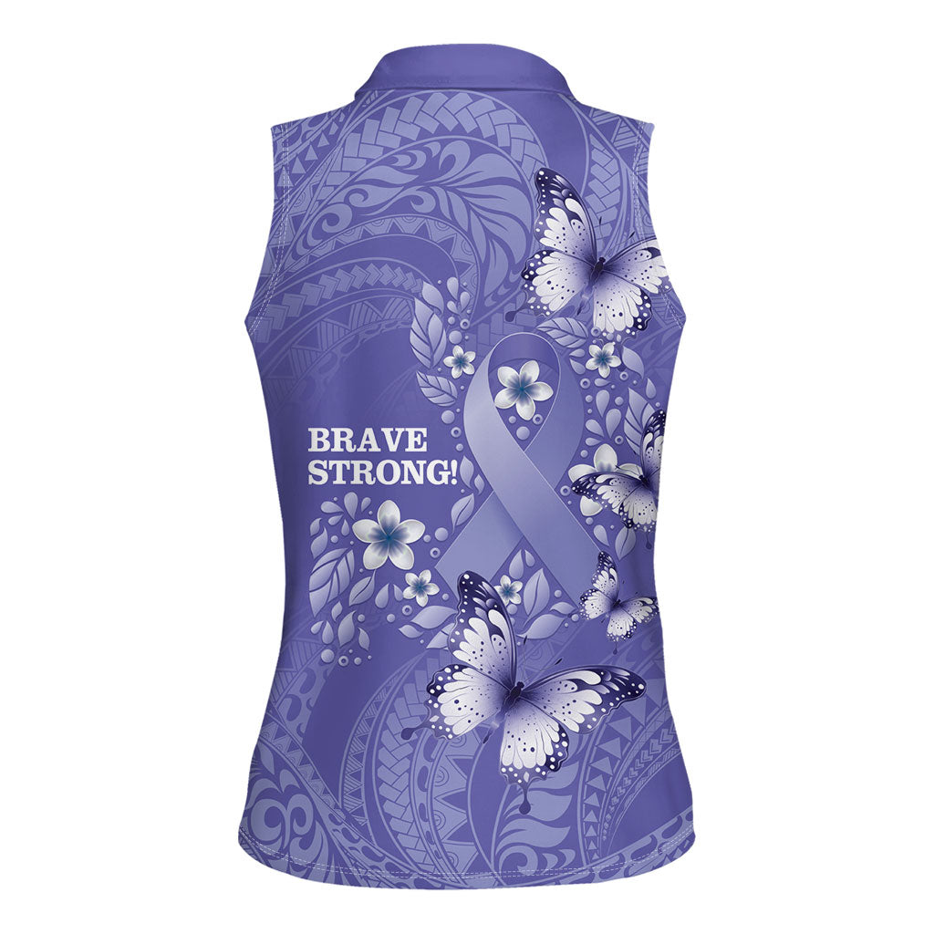 Polynesia Stomach Cancer Support Women Sleeveless Polo Shirt Periwinkle Ribbon Brave Strong