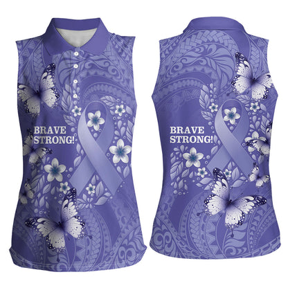 Polynesia Stomach Cancer Support Women Sleeveless Polo Shirt Periwinkle Ribbon Brave Strong