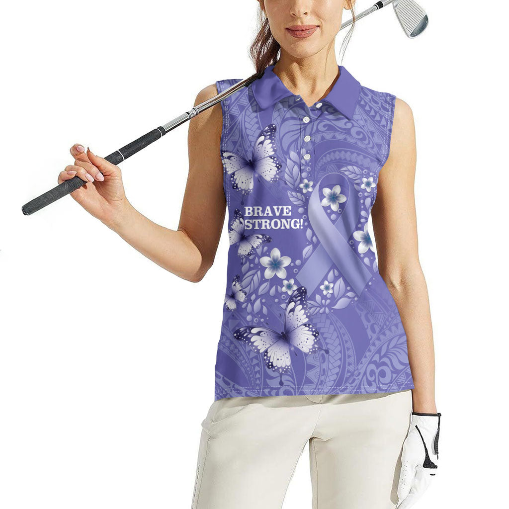Polynesia Stomach Cancer Support Women Sleeveless Polo Shirt Periwinkle Ribbon Brave Strong