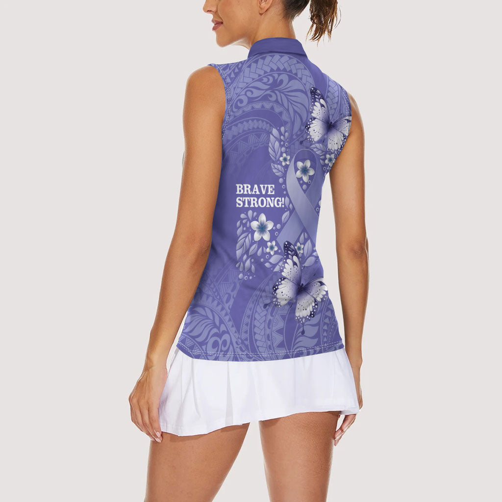 Polynesia Stomach Cancer Support Women Sleeveless Polo Shirt Periwinkle Ribbon Brave Strong
