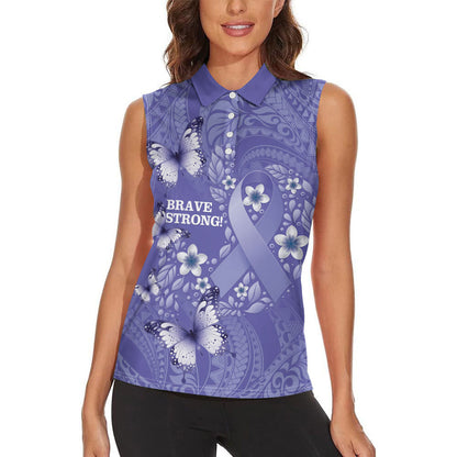Polynesia Stomach Cancer Support Women Sleeveless Polo Shirt Periwinkle Ribbon Brave Strong