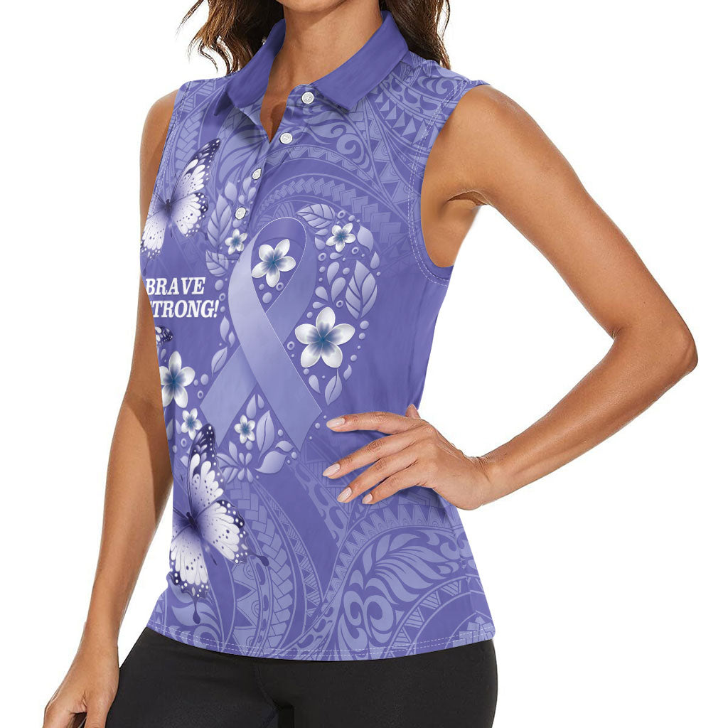 Polynesia Stomach Cancer Support Women Sleeveless Polo Shirt Periwinkle Ribbon Brave Strong