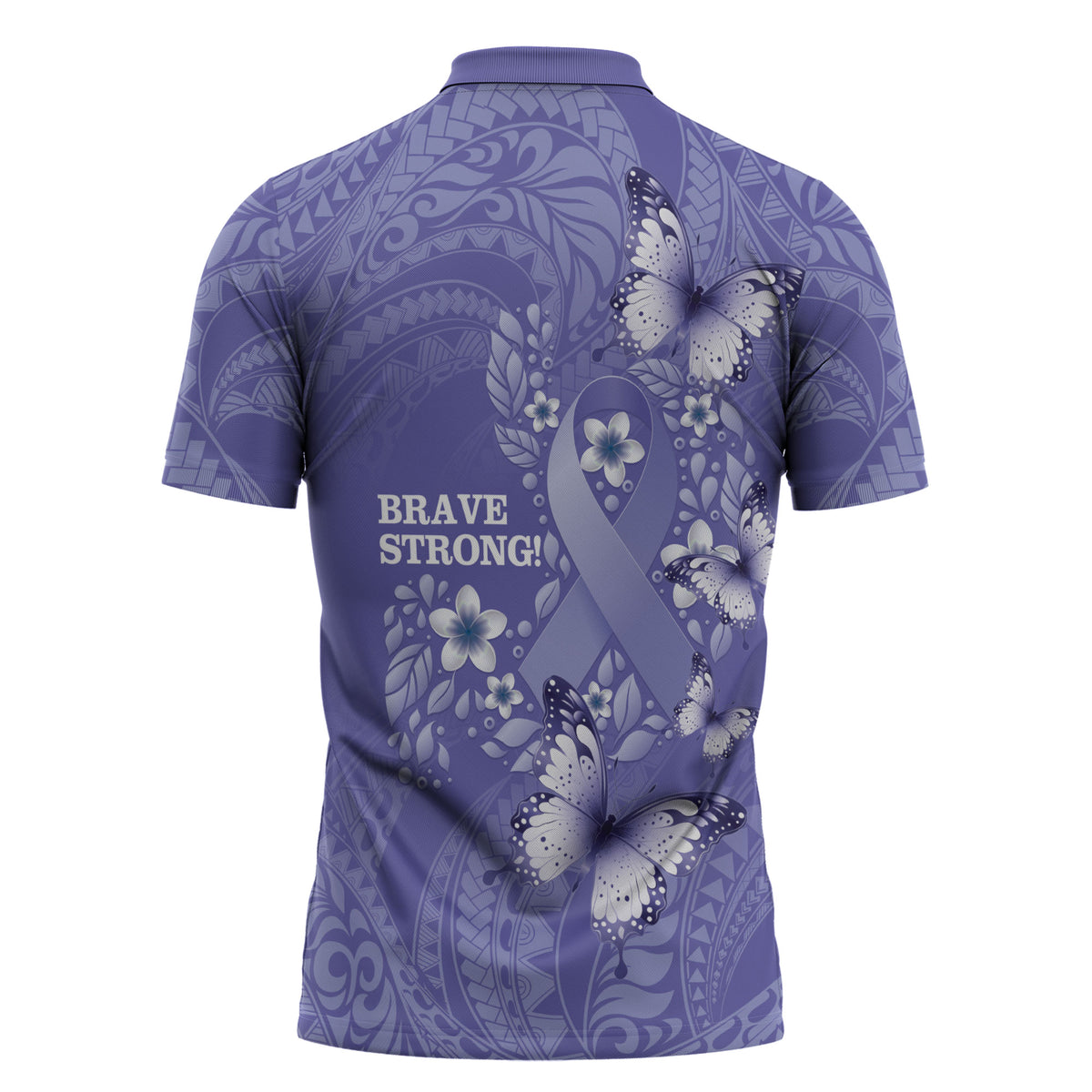 Polynesia Stomach Cancer Support Zipper Polo Shirt Periwinkle Ribbon Brave Strong