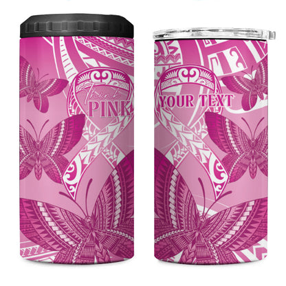 Personalised Polynesia Breast Cancer Support 4 in 1 Can Cooler Tumbler Think Pink Ribbon Polynesian Butterflies