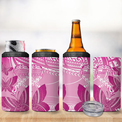 Personalised Polynesia Breast Cancer Support 4 in 1 Can Cooler Tumbler Think Pink Ribbon Polynesian Butterflies