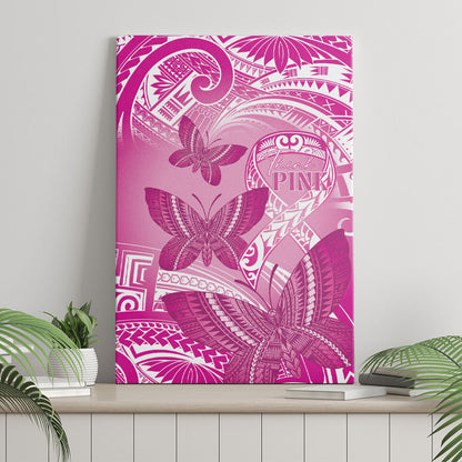 Polynesia Breast Cancer Support Canvas Wall Art Think Pink Ribbon Polynesian Butterflies