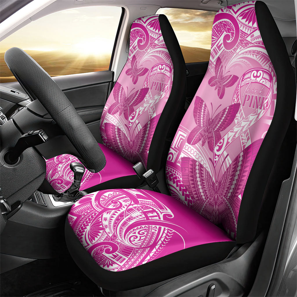 Polynesia Breast Cancer Support Car Seat Cover Think Pink Ribbon Polynesian Butterflies
