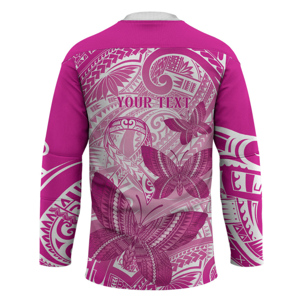 Personalised Polynesia Breast Cancer Support Hockey Jersey Think Pink Ribbon Polynesian Butterflies