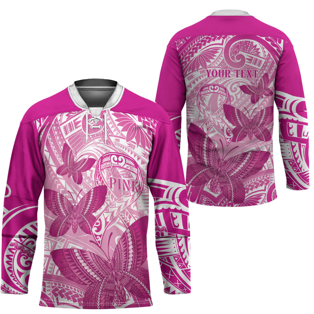 Personalised Polynesia Breast Cancer Support Hockey Jersey Think Pink Ribbon Polynesian Butterflies