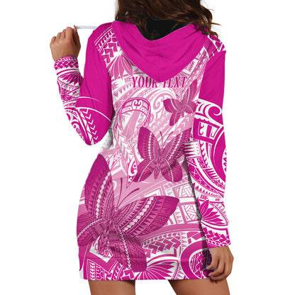 Personalised Polynesia Breast Cancer Support Hoodie Dress Think Pink Ribbon Polynesian Butterflies