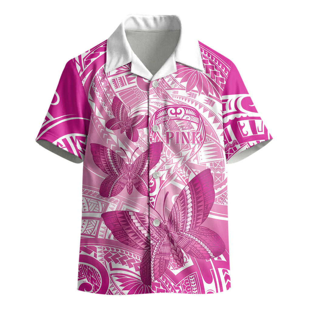 Personalised Polynesia Breast Cancer Support Kid Hawaiian Shirt Think Pink Ribbon Polynesian Butterflies