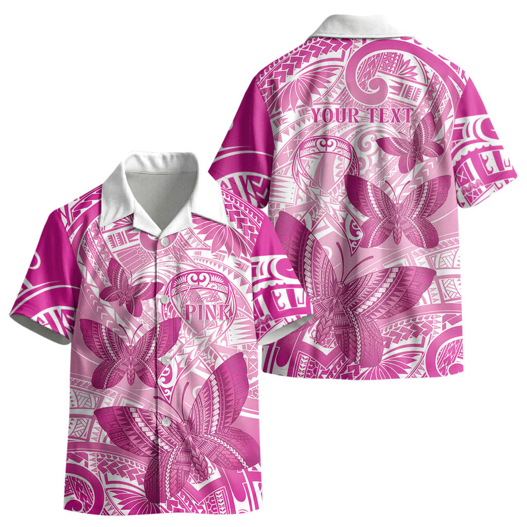 Personalised Polynesia Breast Cancer Support Kid Hawaiian Shirt Think Pink Ribbon Polynesian Butterflies