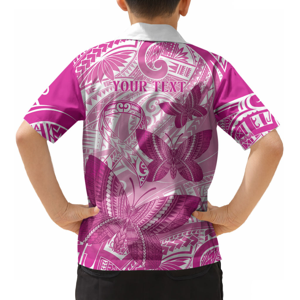 Personalised Polynesia Breast Cancer Support Kid Hawaiian Shirt Think Pink Ribbon Polynesian Butterflies