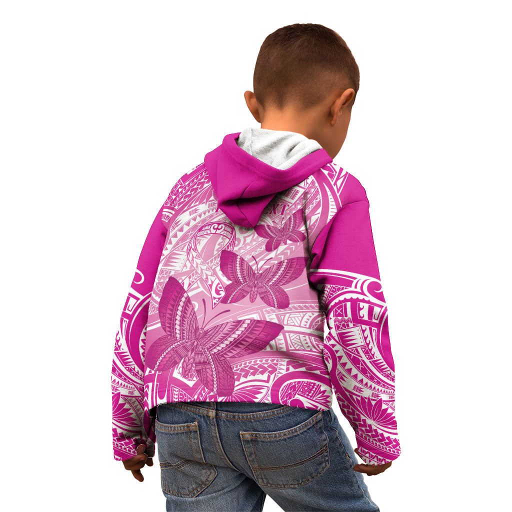 Personalised Polynesia Breast Cancer Support Kid Hoodie Think Pink Ribbon Polynesian Butterflies