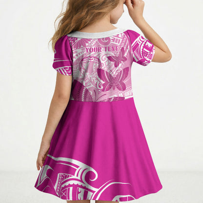 Personalised Polynesia Breast Cancer Support Kid Short Sleeve Dress Think Pink Ribbon Polynesian Butterflies