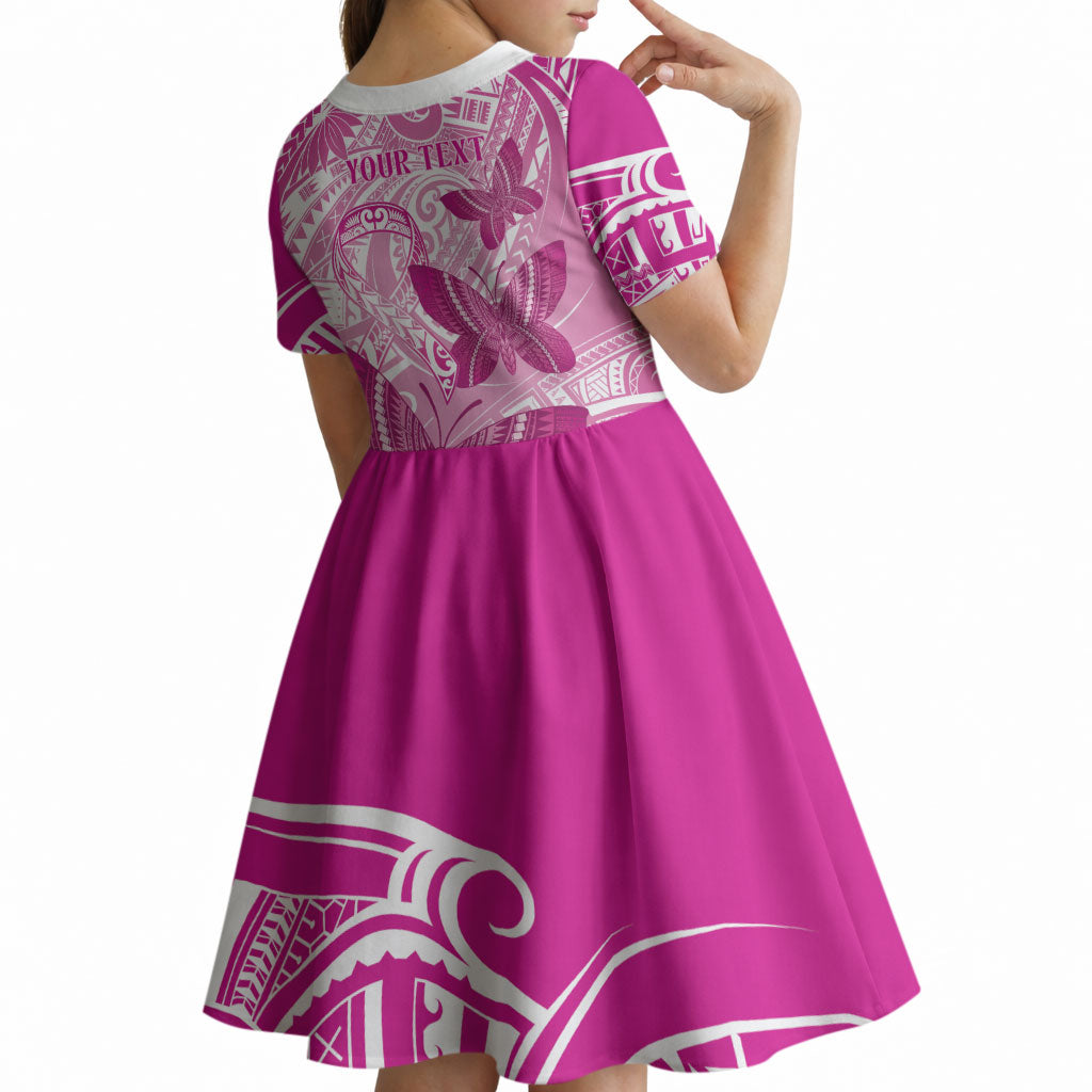 Personalised Polynesia Breast Cancer Support Kid Short Sleeve Dress Think Pink Ribbon Polynesian Butterflies