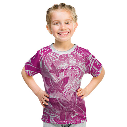 Personalised Polynesia Breast Cancer Support Kid T Shirt Think Pink Ribbon Polynesian Butterflies