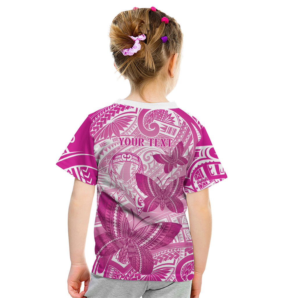 Personalised Polynesia Breast Cancer Support Kid T Shirt Think Pink Ribbon Polynesian Butterflies