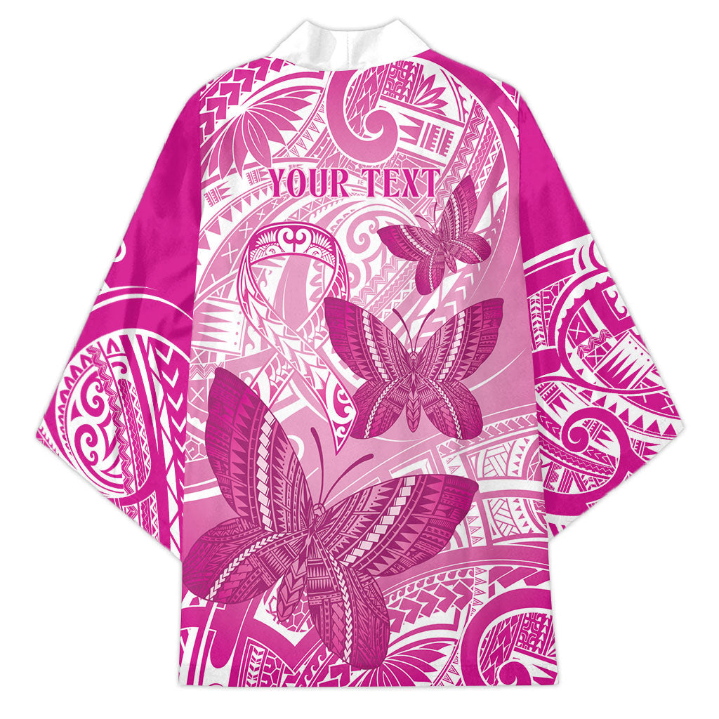 Personalised Polynesia Breast Cancer Support Kimono Think Pink Ribbon Polynesian Butterflies