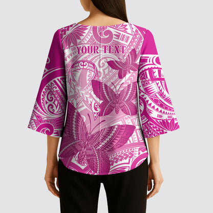 Personalised Polynesia Breast Cancer Support Kimono Sleeve Blouse Think Pink Ribbon Polynesian Butterflies