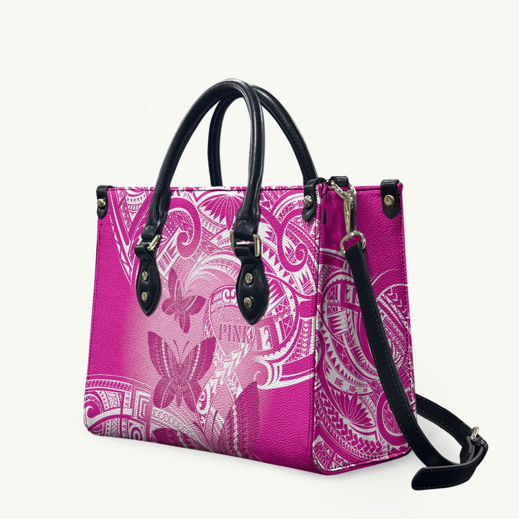 Polynesia Breast Cancer Support Leather Bag Think Pink Ribbon Polynesian Butterflies
