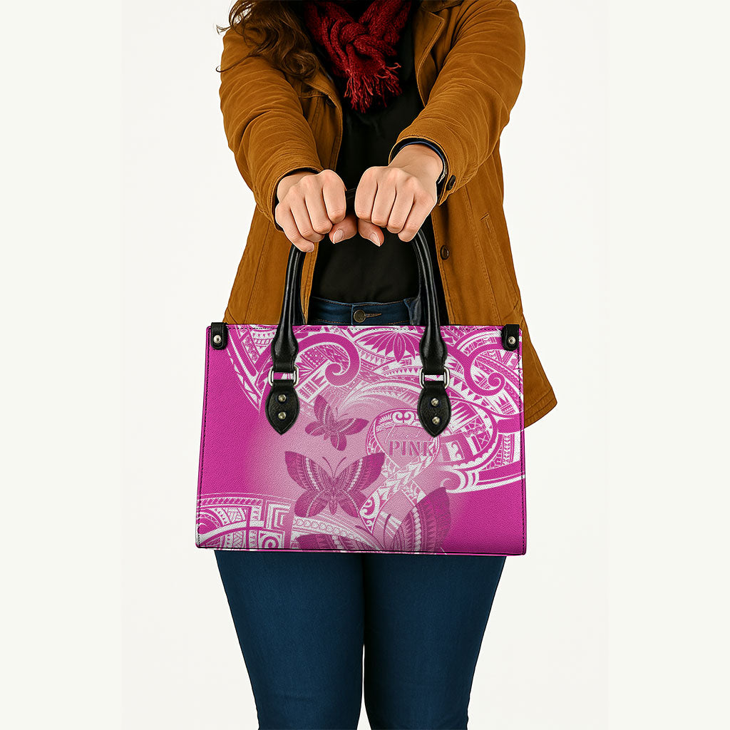 Polynesia Breast Cancer Support Leather Bag Think Pink Ribbon Polynesian Butterflies