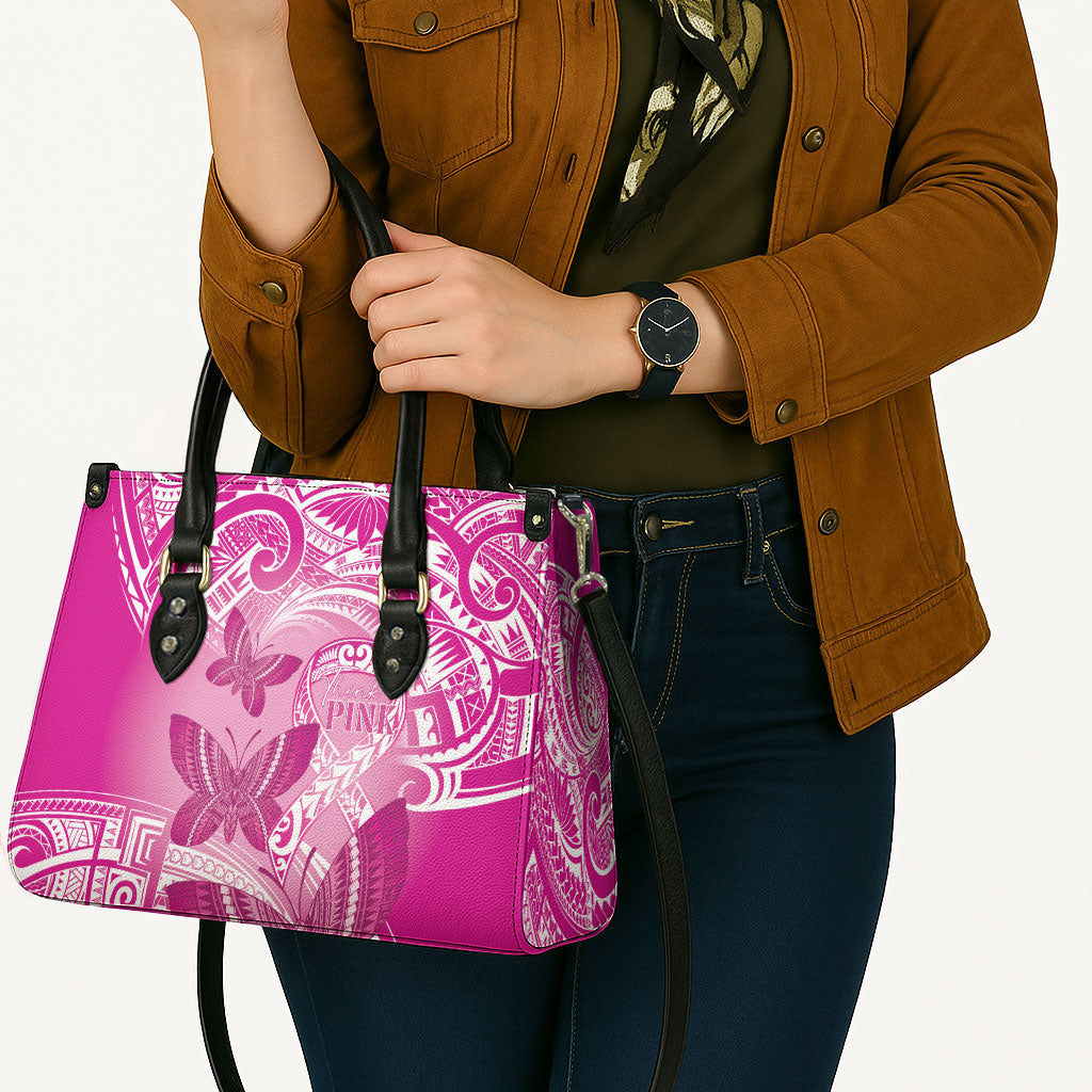 Polynesia Breast Cancer Support Leather Bag Think Pink Ribbon Polynesian Butterflies