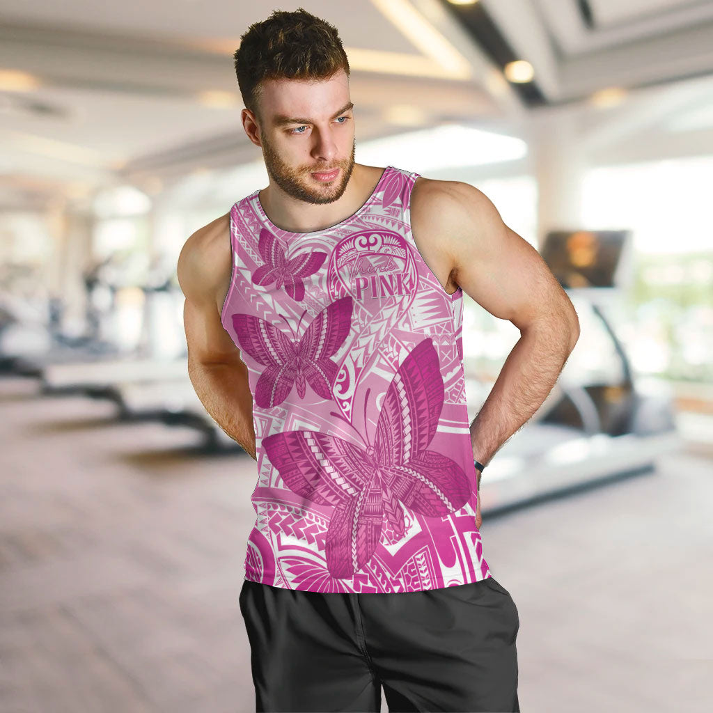 Personalised Polynesia Breast Cancer Support Men Tank Top Think Pink Ribbon Polynesian Butterflies