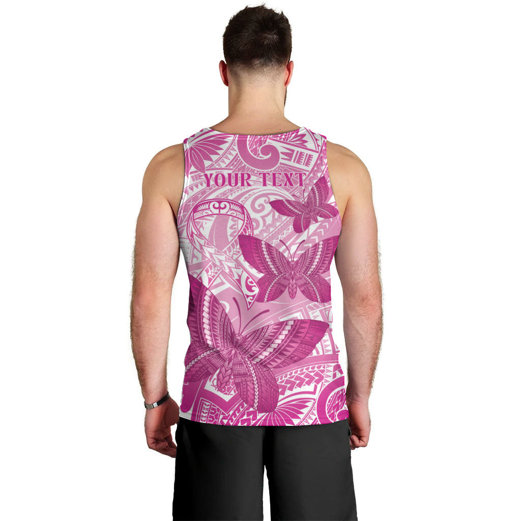 Personalised Polynesia Breast Cancer Support Men Tank Top Think Pink Ribbon Polynesian Butterflies