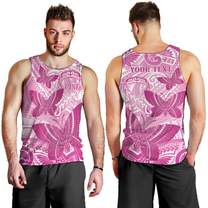 Personalised Polynesia Breast Cancer Support Men Tank Top Think Pink Ribbon Polynesian Butterflies