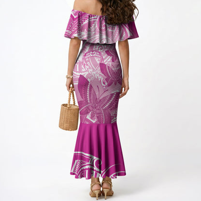 Personalised Polynesia Breast Cancer Support Mermaid Dress Think Pink Ribbon Polynesian Butterflies