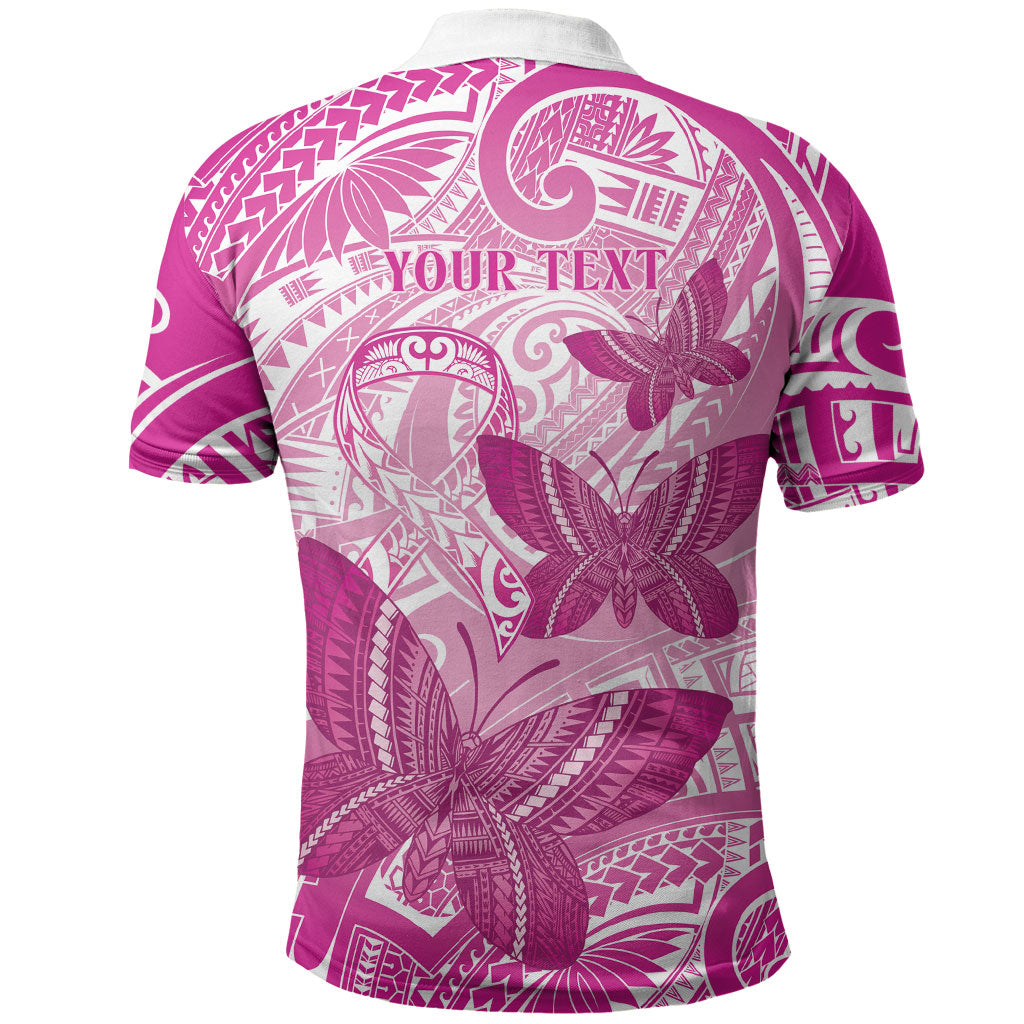 Personalised Polynesia Breast Cancer Support Polo Shirt Think Pink Ribbon Polynesian Butterflies