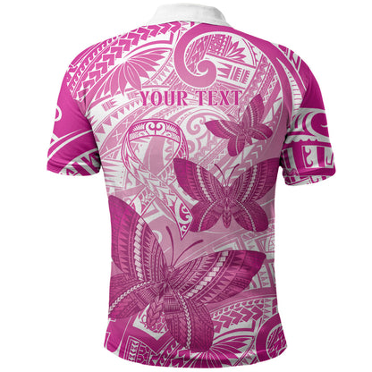 Personalised Polynesia Breast Cancer Support Polo Shirt Think Pink Ribbon Polynesian Butterflies