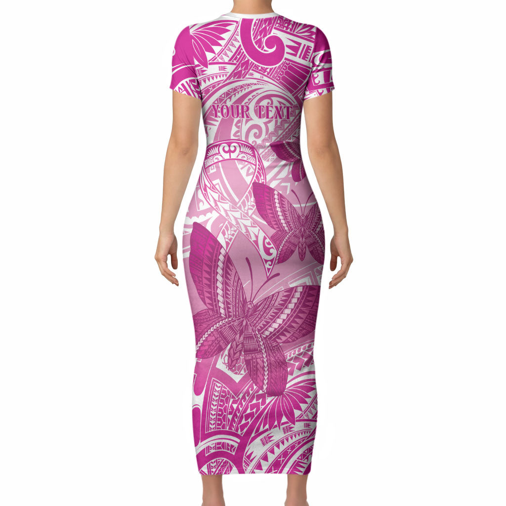 Personalised Polynesia Breast Cancer Support Short Sleeve Bodycon Dress Think Pink Ribbon Polynesian Butterflies