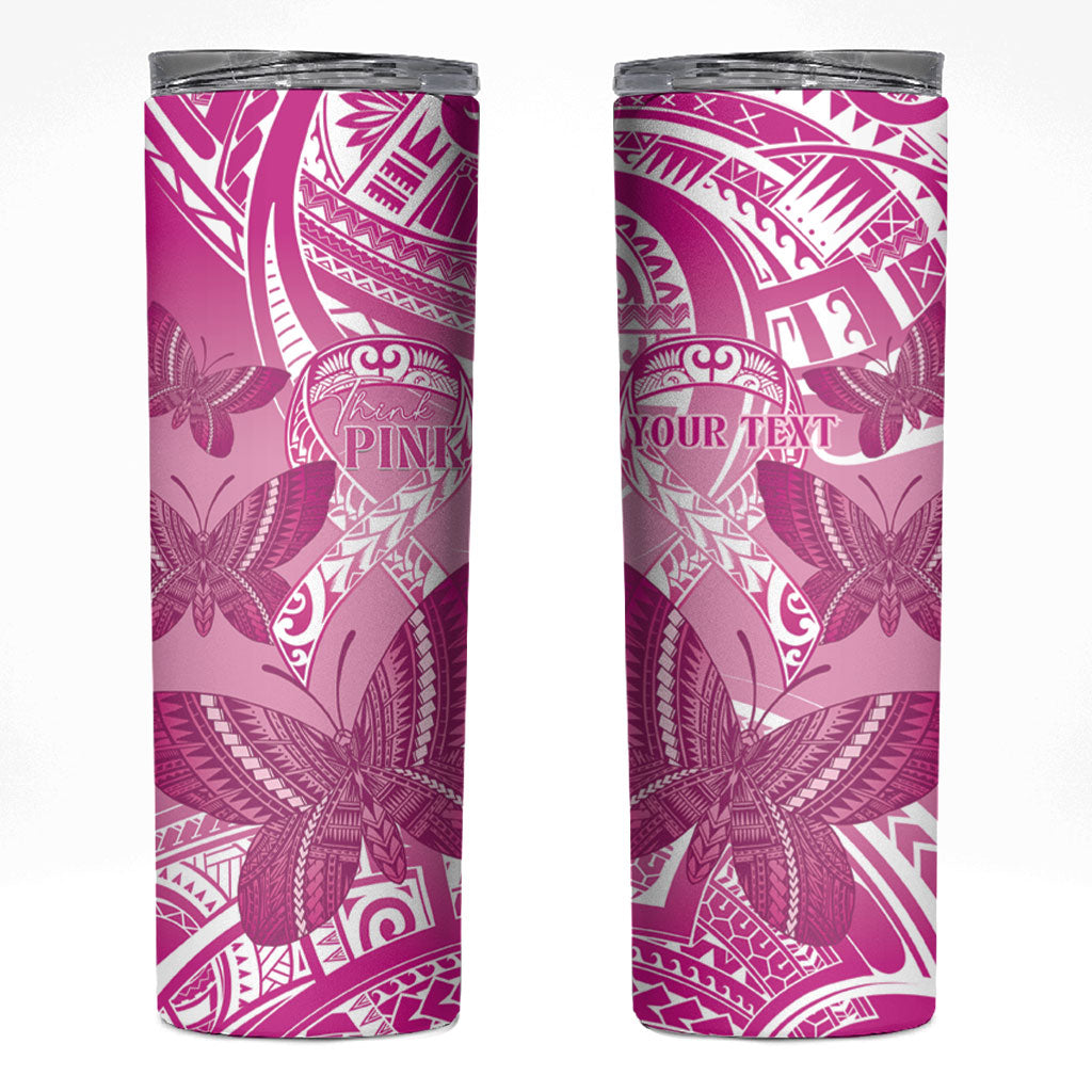 Personalised Polynesia Breast Cancer Support Skinny Tumbler Think Pink Ribbon Polynesian Butterflies