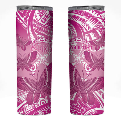 Personalised Polynesia Breast Cancer Support Skinny Tumbler Think Pink Ribbon Polynesian Butterflies