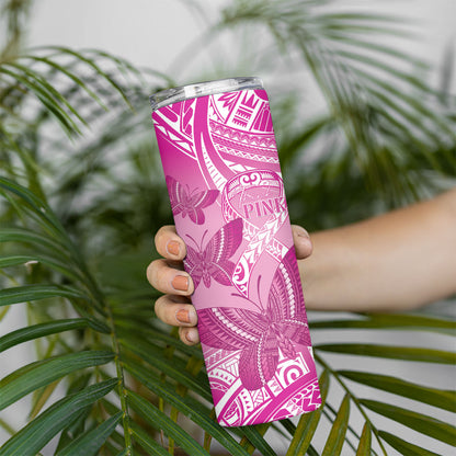 Personalised Polynesia Breast Cancer Support Skinny Tumbler Think Pink Ribbon Polynesian Butterflies