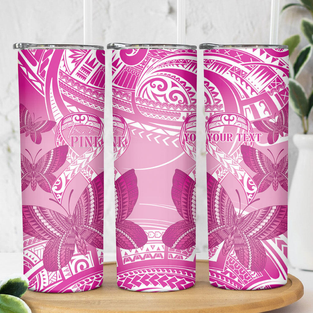 Personalised Polynesia Breast Cancer Support Skinny Tumbler Think Pink Ribbon Polynesian Butterflies