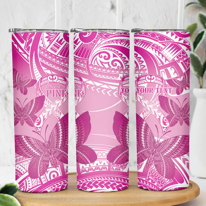Personalised Polynesia Breast Cancer Support Skinny Tumbler Think Pink Ribbon Polynesian Butterflies