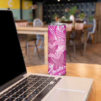 Personalised Polynesia Breast Cancer Support Skinny Tumbler Think Pink Ribbon Polynesian Butterflies