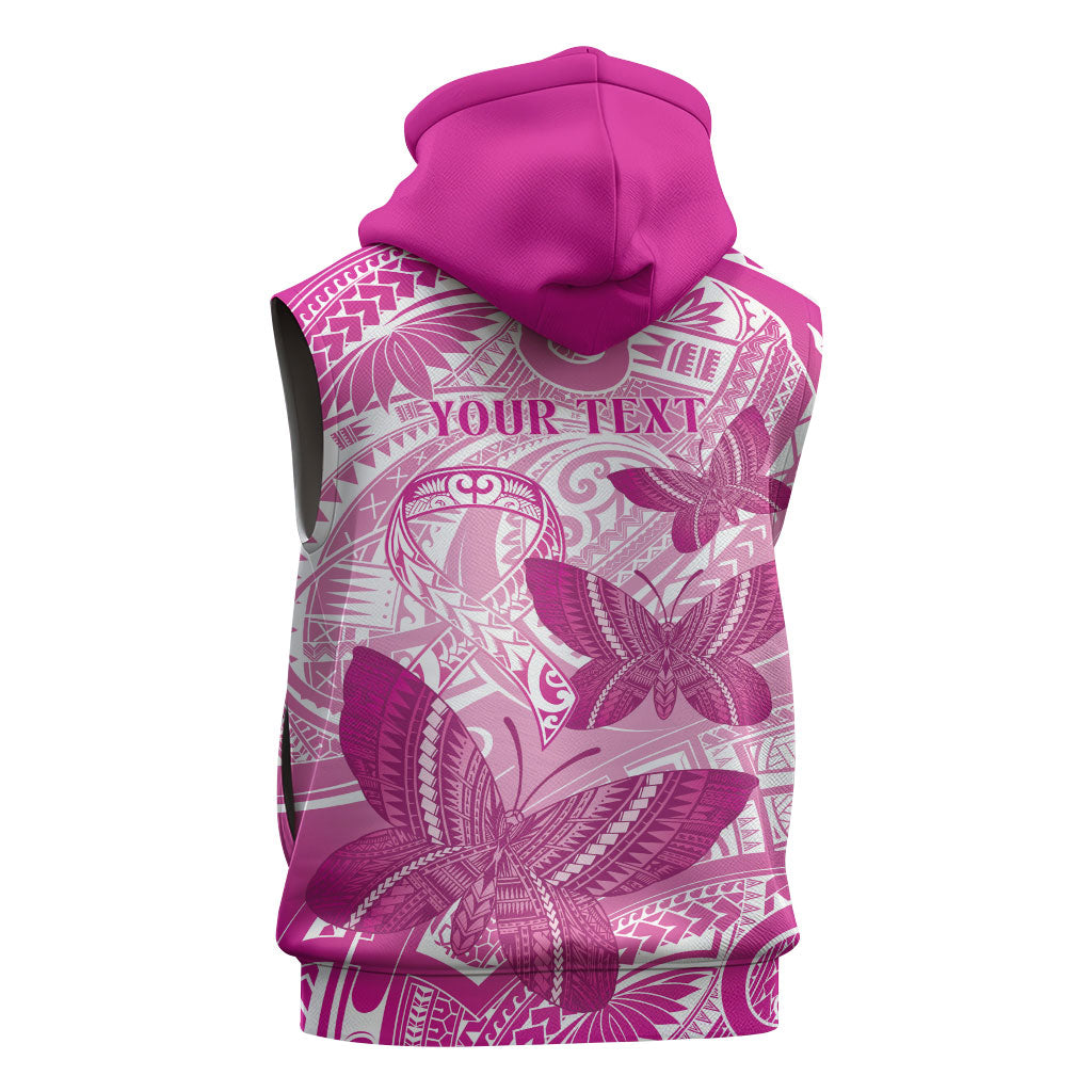 Personalised Polynesia Breast Cancer Support Sleeveless Hoodie Think Pink Ribbon Polynesian Butterflies